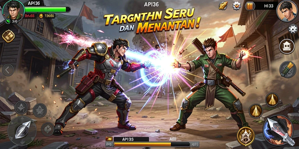 Tampilan gameplay pertarungan seru API36 dengan karakter unik.