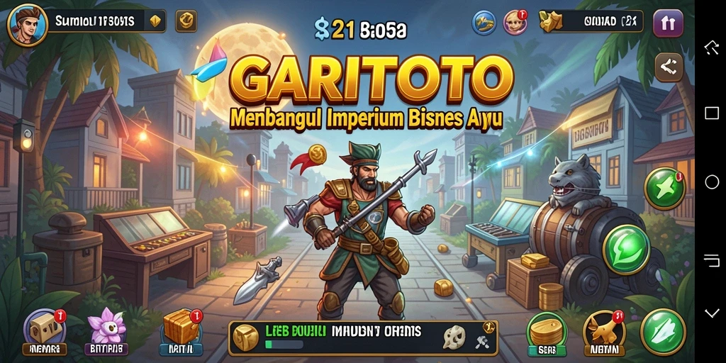 Screenshot gameplay GARITOTO dengan tampilan pengelolaan bisnis yang dinamis.