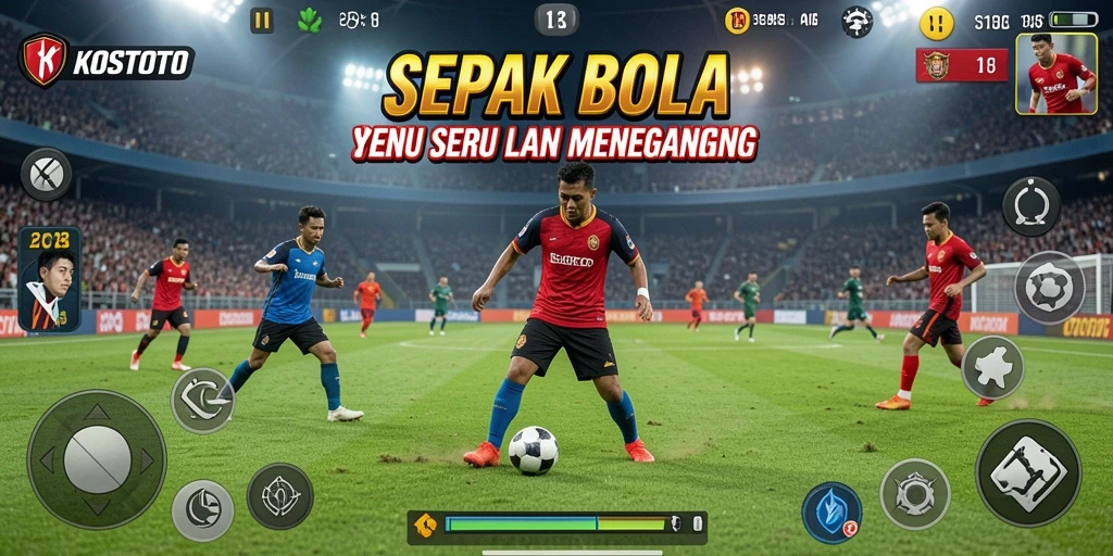 Tampilan gameplay KOSTOTO yang menampilkan aksi seru di lapangan sepak bola.
