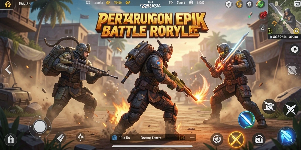 Screenshot menampilkan aksi seru dalam permainan Battle Royale QQ88ASIA.