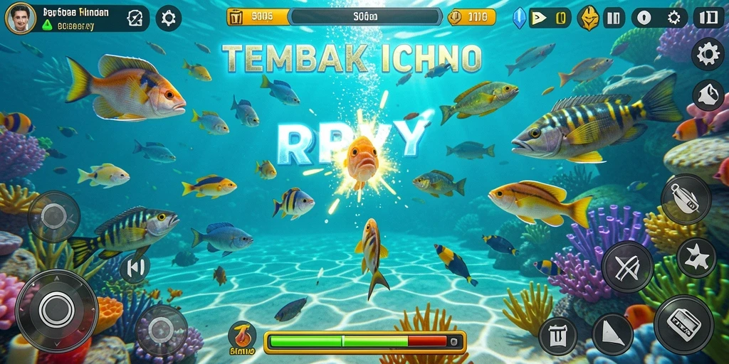 Tampilan gameplay RPYYY saat menangkap ikan dengan senjata.