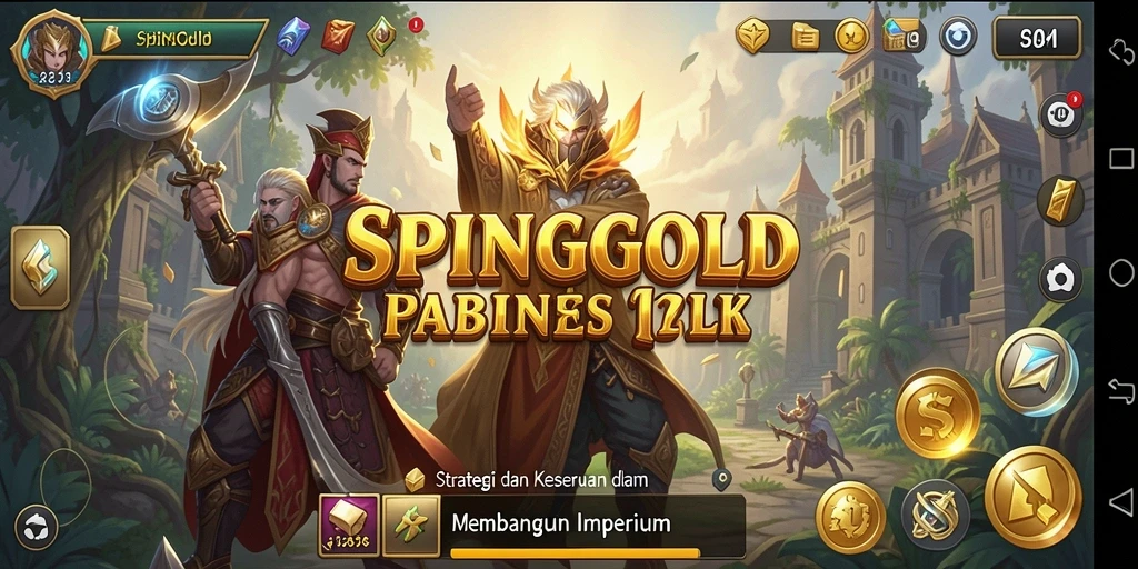 Tampilan gameplay menarik dari SPINGOLD dengan strategi dan pembangunan kerajaan.